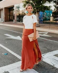 Drop Dead Gorgeous Maxi Skirt - Rust Latin American Style Fashion, Tops With Maxi Skirts, Maxi Skirts 2022, Work Clothes 2023, Spring Casual Wedding Outfit Guest, Maxi Skirt For Work, Maxi Skirt Outfit Spring 2023, Florida 2023 Outfits, Dressy Summer Outfits 2023