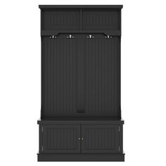 a black cabinet with two doors and three drawers