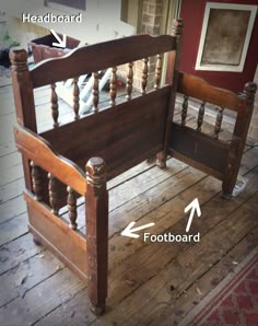 an old wooden bed frame with the footboard removed from it's sides and bottom