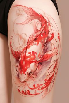 a woman's thigh with an artistically painted koi fish on it