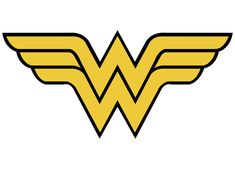 the wonder woman logo is shown in yellow and black, with two wings on each side