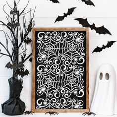 Spiderweb Pattern 12x16 Stencil-Halloween-Essential Stencil Diy Spooky Decor, Stencil On Wood, Stencil Wood, Sign Stencils, Fabric Canvas, Spooky Decor, Lettering Typography, Wood Glass, Spider Web