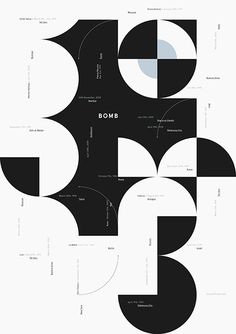 some type of black and white poster with different shapes