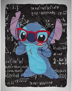 an image of stitchy with glasses on it's face and in front of a black background