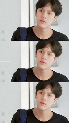 three different shots of a young man in black shirt