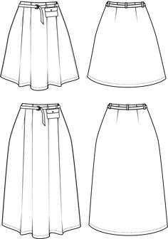 three different skirts with belted waist