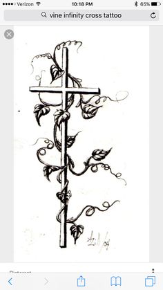 a drawing of a cross with vines on it