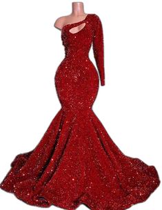 Red Sequined Black Girls Mermaid Prom Dresses 2024 Plus Size One Shoulder Long Sleeve Sequined Keyhole Prom Gowns Formal Dresses Burgundy, Prom Dress One Shoulder, Wedding Reception Gowns, Elegant Formal Dresses, Red Lace Prom Dress, Burgundy Homecoming Dresses, Evening Wear Dresses, Red Wedding Dress, Shimmery Dress