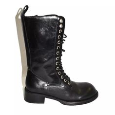 New! Jeffrey Campbell Gazette Black Leather Tall Lace Up Combat Boot 7.5 Dd433 Msrp $275 New Without Box-Never Worn-Guaranteed Authenticity No Shoe Box/Bag Size Info True To Size. Details & Care Mid-Calf Lace-Up Heeled Boot Fits True To Size Measurements Taken From Size 7 1.5" Heel, 0.5" Platform 9.5" Shaft, 8" Leg Opening Leather / Fabric Upper, Leather Lining, Synthetic Sole Zipper & Lace-Up Closure White Combat Boots, Suede Combat Boots, Boot Fits, Black Moto Boots, Platform Combat Boots, Crocs Boots, White Ankle Boots, Chelsea Rain Boots, Black Combat Boots