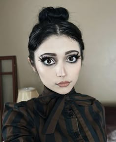 Tim Burton Goth Makeup, Dark Hair Halloween Costumes Women, Victoria Corpse Bride Makeup, Corpse Bride Family Costume, Black Hair Movie Characters, Black And White Hair Halloween Costume, Easy Tim Burton Costumes, Long Dark Hair Costume Ideas, Wednesday Makeup Addams