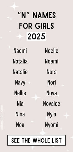 n names for girls 2025 - list from naomi through nyla and nyomi - see the whole list