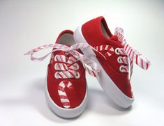 Candy Cane Shoes, Christmas Sneakers Hand Painted for a Baby or Toddler Christmas Shoes For Kids, Casual Hand Painted Red Sneakers, Artistic Red Hand Painted Sneakers, Custom Red Hand Painted Sneakers, Christmas Sneakers