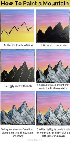 how to paint a mountain with acrylic and pastel paints step by step