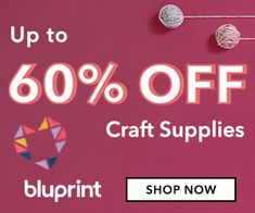 a pink background with the words up to 60 % off craft supplies blueprint shop now