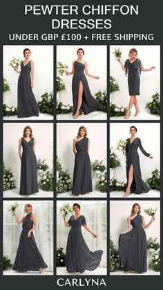 a collage of photos showing the different dresses worn by women in black and grey