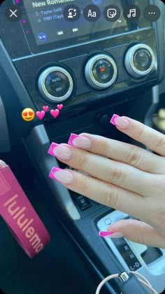 Medium Length Pink French Tip Nails, Hot Pink French Tip Nails With Design, Pink French Tip With White Line, Square Nails Hot Pink, French Nails Hot Pink, Hot Pink Frenchies, Pink 90s Nails, Dark Pink French Tip, French Tip Hot Pink