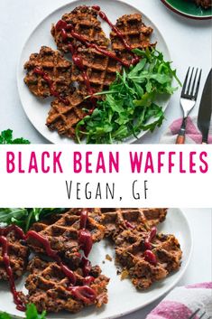 black bean waffles with vegan gf sauce on top and lettuce