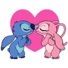 two cartoon characters kissing each other in front of a heart