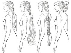 a line drawing of different hairs and braids