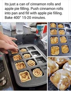 some food that is being cooked in an oven and then baked into muffins