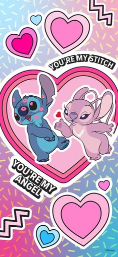 an image of some stickers in the shape of hearts and two small cartoon animals