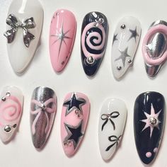 Greetings and welcome to my store. Hope you find a style you like. I only work with high-quality materials to create sturdy & long-lasting luxury press on nails that you can trust on. My nails will last for: 1- 2 days using adhesive tab (provided with the nail set) 2- 3 weeks using nail glue. You can reuse all of the nails multiple times if you take  💮 𝐒𝐢𝐳𝐞: Please follow the instruction size measurement. You can customize all the size you want ,please send your size or style all you want , Nail Art Gifts, Planet Press On Nails, Nail For Summer, Nail Birthday, Bow Nail, Punk Nails, 3d Star, Pretty Gel Nails, Really Cute Nails