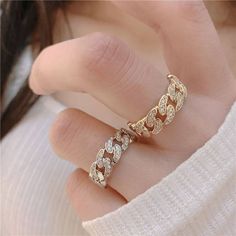 "💕 Discover the perfect accessory with our Gold Diamond Curb Chain Ring, a stunning Silver Rhinestone Ring that offers versatility and style. This Thick Cuban Link Ring for Women features a Diamond Band and is beautifully Adjustable, making it an ideal Gift for Her. 💕 With its Minimalist Jewelry design, this ring can serve as a Thumb or Pinky ring, offering a Thick Statement and personalized charm with the option for a Personalized Initial. Celebrate any anniversary or birthday with this exqui Pinky Rings For Women, Cuban Link Ring, Link Ring, Diamond Band Ring, Linking Rings, Couple Jewelry, Rhinestone Ring, Diamond Chain, Diamond Rings Bands