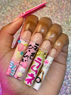 Ig:leiigrl Japanese Art Nails, Mymelody Nails, Y2k Long Nails, Japanese Nail Art Simple, Japan Nails Design Tokyo, Tokidoki Nails, Xxl Nail Designs, Japan Nails Design, Kawaii Pink Nails