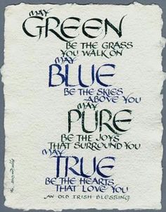 a piece of paper that has some writing on it with the words blue and green