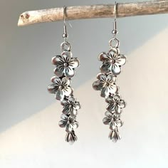 This Big, Bold Pair Of Silver Flower Earrings Reflect A Lot Of Light From The Edges Of The Flower Petals. The Inner Details, With A Slight Patina, Add Dimension To The Design While The Organically Stacked Pattern Has A Natural Feel. These Earrings Really Stand Out! Silver Plated Flowers & Ear Wires. Approx. Size: 2-7/8"L, 5/8"W New, Handmade By: Jpeace Designs Boho, Trendy, Free People Style, Earthy Organic ~Also Available In Brass, See My Other Listing And Last Photos~ Silver Floral Jewellery, Unique Earrings Silver, Silver Jewelry Boho, Unique Silver Earrings, Silver Boho Earrings, Unique Jewelry Silver, Silver Flower Jewelry, Cool Silver Earrings, Vintage Jewelry Silver