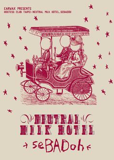 a poster with an old fashioned car and two people riding in the back, surrounded by stars