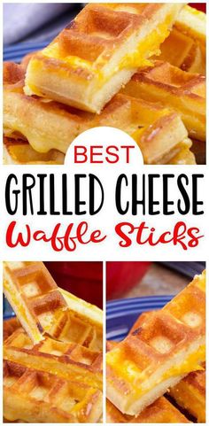 grilled cheese waffle sticks on a blue plate