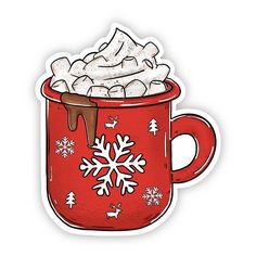 Hot Chocolate Mug Holiday Sticker - SuperMom Headquarters Hot Coco, Hot Chocolate Mug, Journals Notebooks, Cozy Gift, Christmas Drawing, Decorated Water Bottles