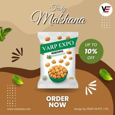 an advertisement for varp expo with nuts on the ground and leaves in the background