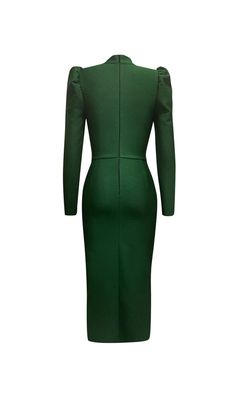 Wearing this dark green chest hollow slim mid-length dress, you will be the most eye-catching queen at the party. Dark green looks dignified and elegant, which can set off your fair complexion and looks very aristocratic. In order to break the dullness brought by the cold tone, a bold hollow design was made on the chest, presenting the plump chest lines confidently and sexy. The slits of the legs look straight and slender, which combines the overall shape to highlight both the figure and fashion Green Long Sleeve Midi Dress For Date Night, Green Long Sleeve Midi Dress For Party, Green Long Sleeve Dinner Dress, Green Solid Color Evening Dress, Green Fitted Cocktail Dress, Fitted Solid Color Midi Dress For Dinner, Solid Color Fitted Midi Dress For Dinner, Green Sheath Dress For Party, Green Fall Dinner Dress