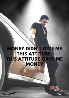 a man sitting on top of a car next to a suitcase with the caption money didn't give me this attitude gave