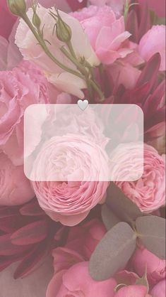 a bouquet of pink flowers with a heart in the middle and text overlay that reads, i love you