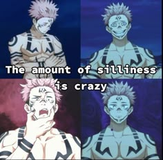 three different anime characters with the caption that says, the amount of stillness is crazy