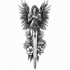 Angel Warrior Tattoo, Angel Tattoo Designs, Back Tattoos For Guys, Fresh Tattoo, Greek Tattoos, Tattoo Style Drawings, Unique Tattoo Designs, Angel Tattoo, Tattoo Stencil