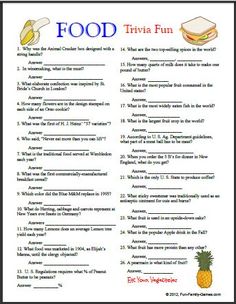 the food trivia fun worksheet