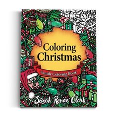 a coloring book with christmas decorations and presents on the cover, in bright red and green colors