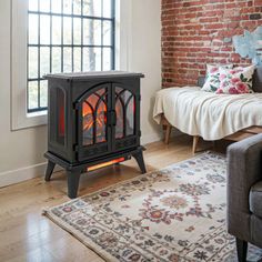 a living room with a couch and a fire place