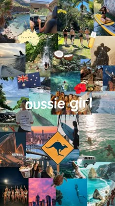 the collage shows many different people and animals in various pictures, including australia's flag