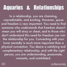 the words aquarius and relationss are written in white letters on a purple background