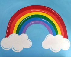 a painting of a rainbow with clouds painted on it