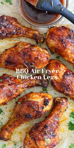 bbq air fryer chicken legs on parchment paper