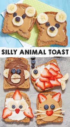 Cute animal toast ideas for kids who are picky eaters! Desk Snacks, Makanan Rendah Kalori, Easy Snacks For Kids, Healthy Toddler Meals, Fun Snacks For Kids, Quick Easy Snacks, Toddler Snacks, Fun Kids Food, Healthy Snacks For Kids