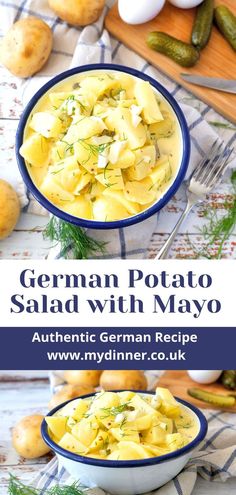 Bowl of German Potato Salad with Mayo Best German Potato Salad, German Potato Recipes, German Salad, Authentic German Potato Salad, German Salads, German Meals, German Potato Salad Recipe, Warm Potato Salads