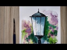 a watercolor painting of a street lamp