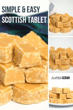 a collage of pictures showing how to make simple and easy scottish tablet